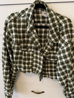 BDG Green & White Cropped Plaid Jacket